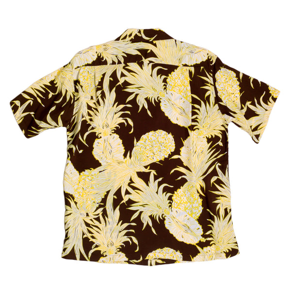 Yellow Island Pineapple Printed SS37452 Brown Hawaiian Shirt SURF7532
