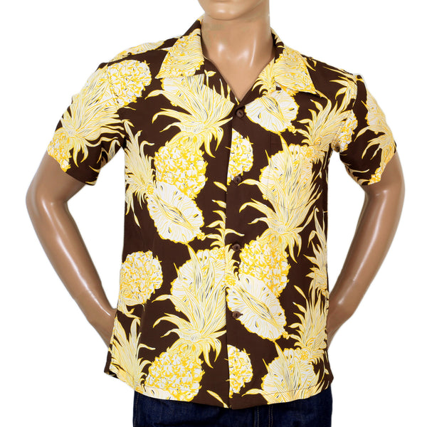 Yellow Island Pineapple Printed SS37452 Brown Hawaiian Shirt SURF7532