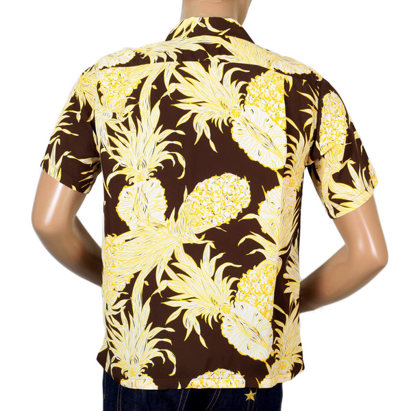 Yellow Island Pineapple Printed SS37452 Brown Hawaiian Shirt SURF7532