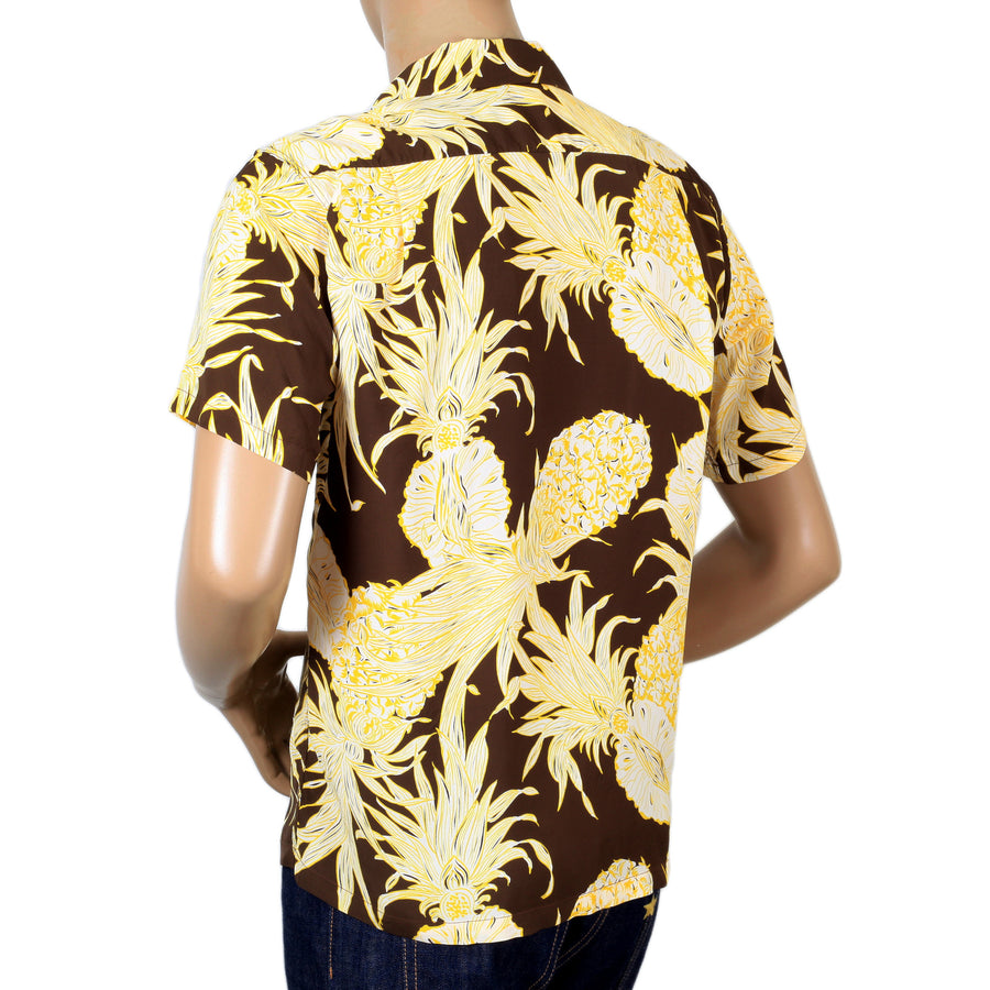 Yellow Island Pineapple Printed SS37452 Brown Hawaiian Shirt SURF7532