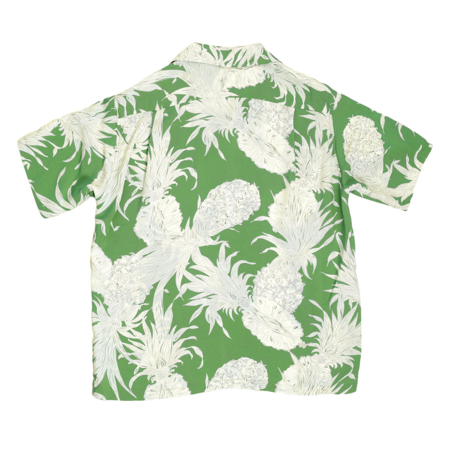 Sun Surf Green Short Sleeve Regular Fit Hawaiian Shirt for Men with Grey Island Pineapple Print SURF7531