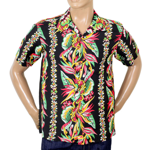 Sun Surf Black Short Sleeve Regular Fit Hawaiian Shirt with Blessing of Nature Print and Cuban Collars SURF7535
