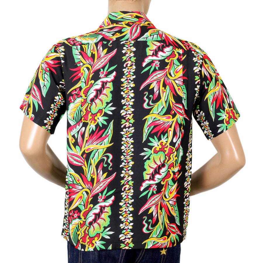 Sun Surf Black Short Sleeve Regular Fit Hawaiian Shirt with Blessing of Nature Print and Cuban Collars SURF7535
