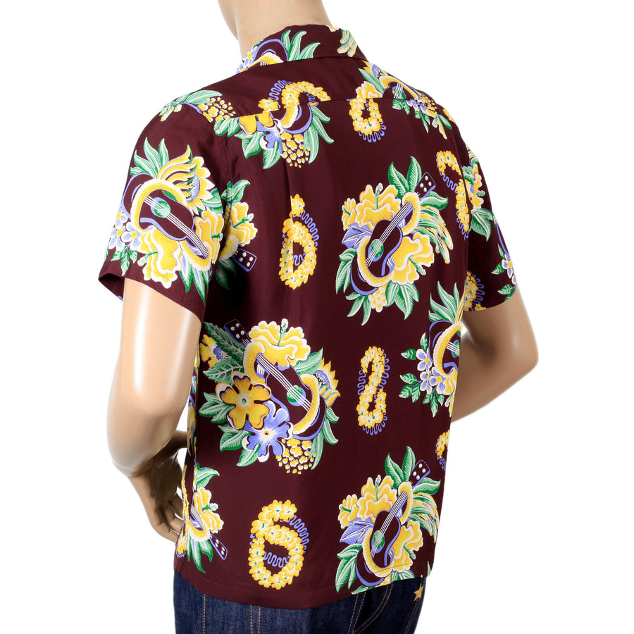Sun Surf Hawaiian Macintosh Ukulele Printed Wine Regular Fit Short Sleeved Shirt for Men SURF7533
