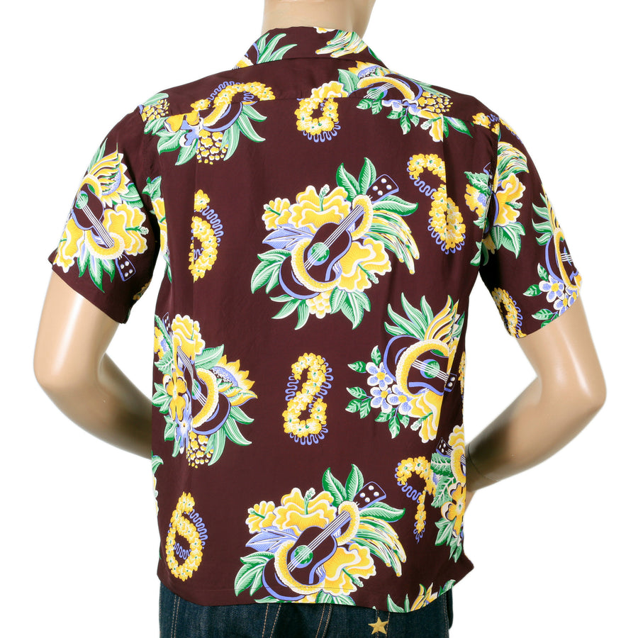 Sun Surf Hawaiian Macintosh Ukulele Printed Wine Regular Fit Short Sleeved Shirt for Men SURF7533
