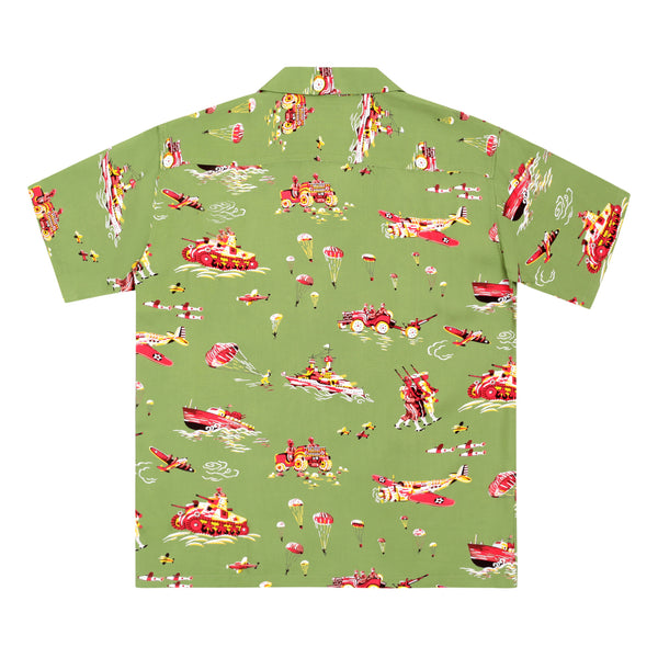 Oahu History of Troops Printed SS33876 Olive Hawaiian Shirt SURF7568