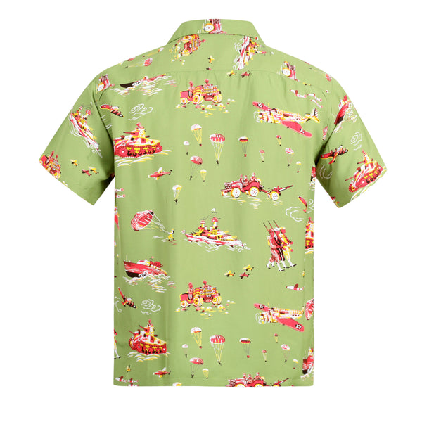 Oahu History of Troops Printed SS33876 Olive Hawaiian Shirt SURF7568