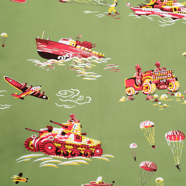 Oahu History of Troops Printed SS33876 Olive Hawaiian Shirt SURF7568