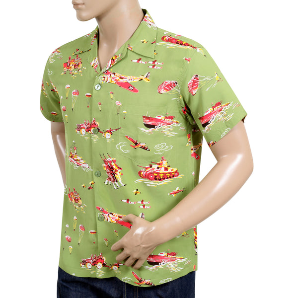 Oahu History of Troops Printed SS33876 Olive Hawaiian Shirt SURF7568