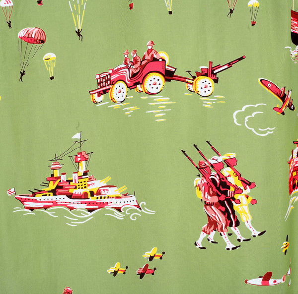 Oahu History of Troops Printed SS33876 Olive Hawaiian Shirt SURF7568