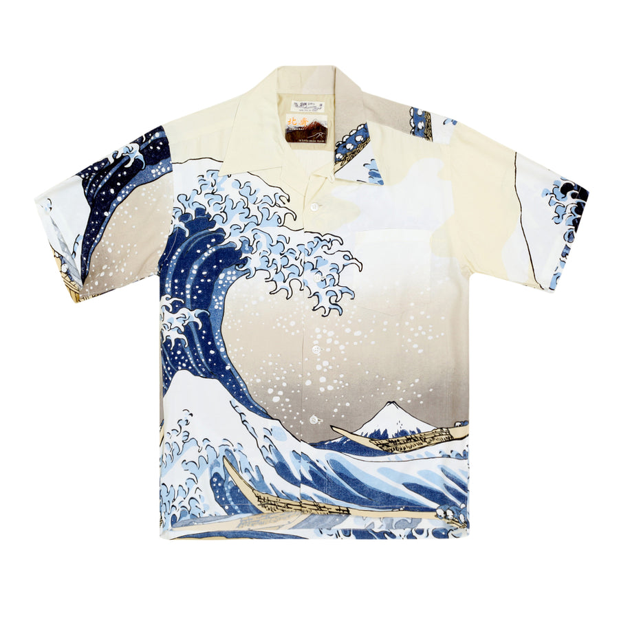 Great Wave of Kanaqawa Print SS37651 Off White Hawaiian Shirt SURF7539