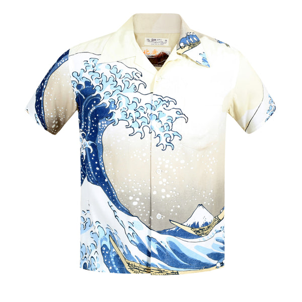 Great Wave of Kanaqawa Print SS37651 Off White Hawaiian Shirt SURF7539