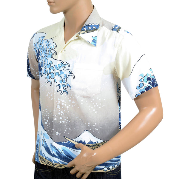 Great Wave of Kanaqawa Print SS37651 Off White Hawaiian Shirt SURF7539