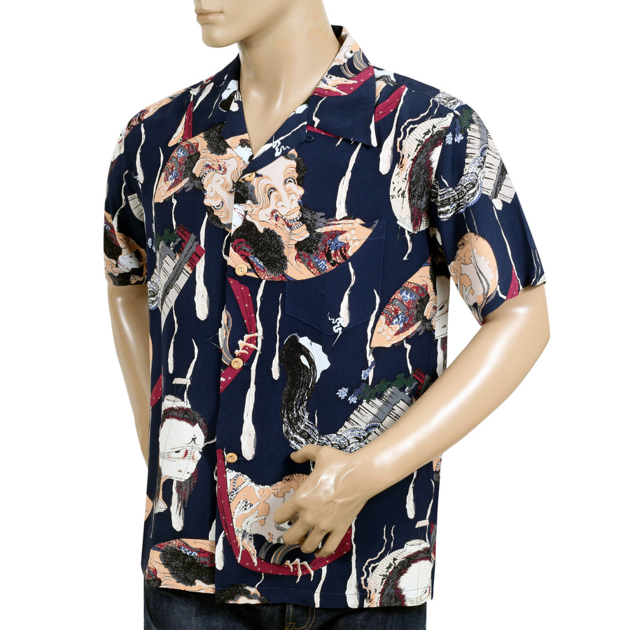 One Hundred Ghost Tales Printed SS37653 Navy Hawaiian Shirt SURF7543