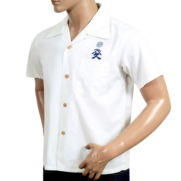 Mens Musha-E Drawing Printed SS37652 Off White Hawaiian Shirt SURF7540