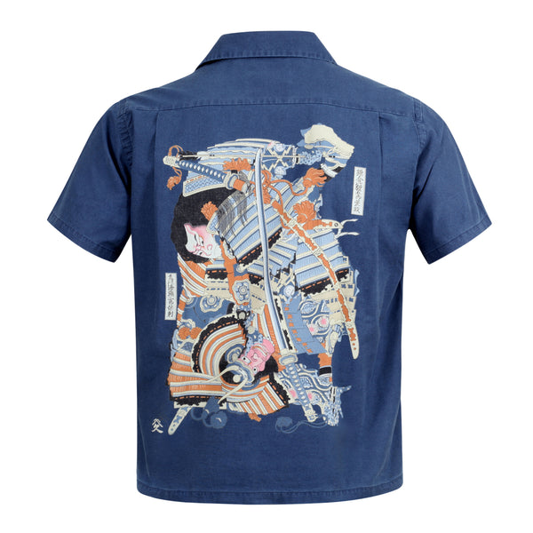 Mens Musha-E Drawing Printed SS37652 Navy Hawaiian Shirt SURF7541