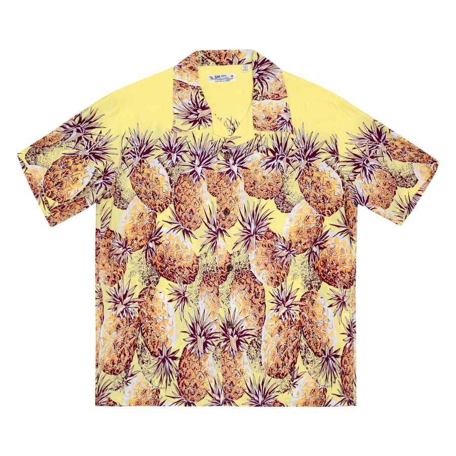 Mens Pineapple Printed SS36441 Rayon Yellow Hawaiian Shirt SURF7569