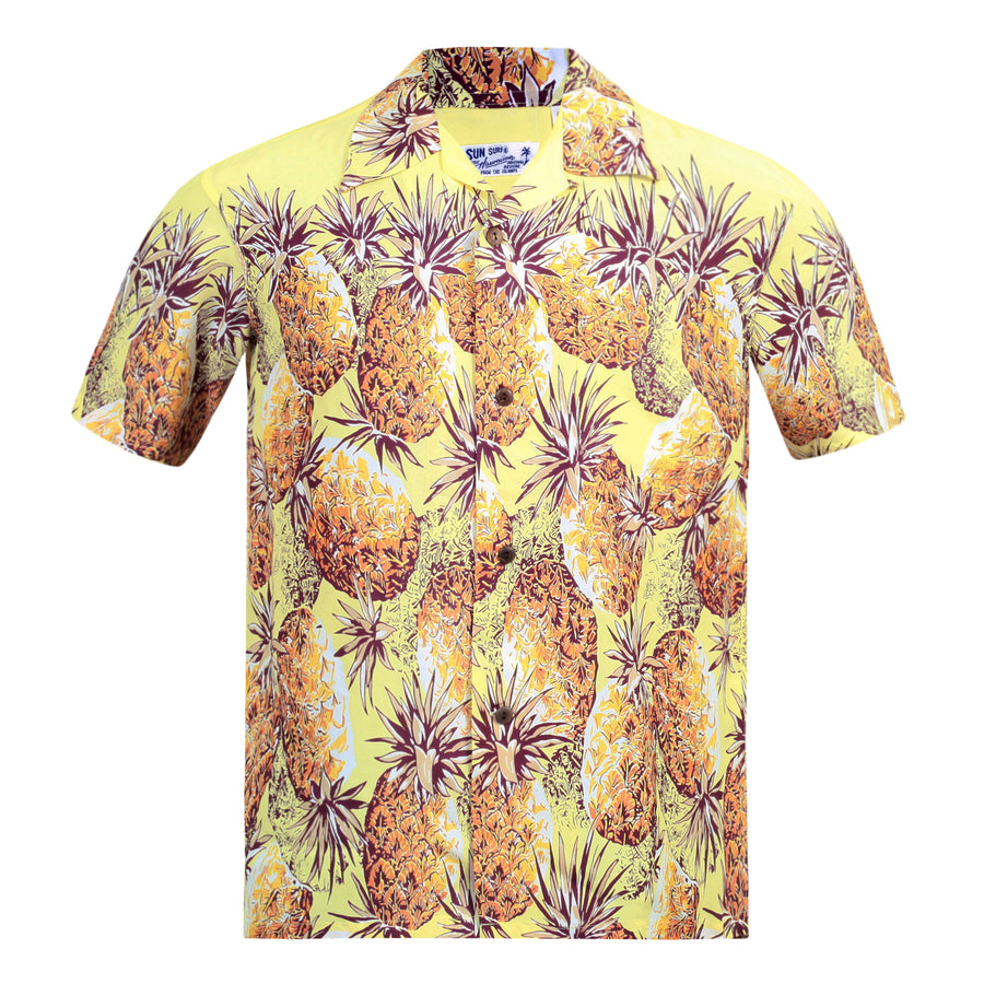 Mens Pineapple Printed SS36441 Rayon Yellow Hawaiian Shirt SURF7569