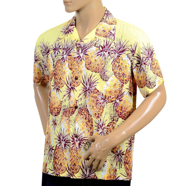 Mens Pineapple Printed SS36441 Rayon Yellow Hawaiian Shirt SURF7569