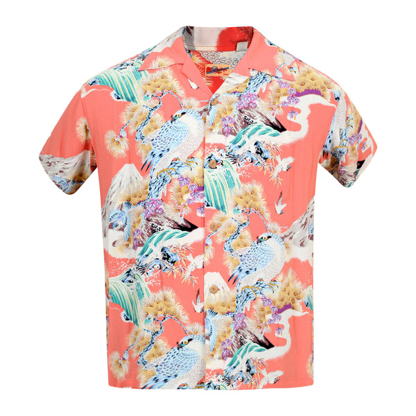 Mens Rayon Made SS37786 Red Hawaiian Shirt with Hawk Print SURF8592