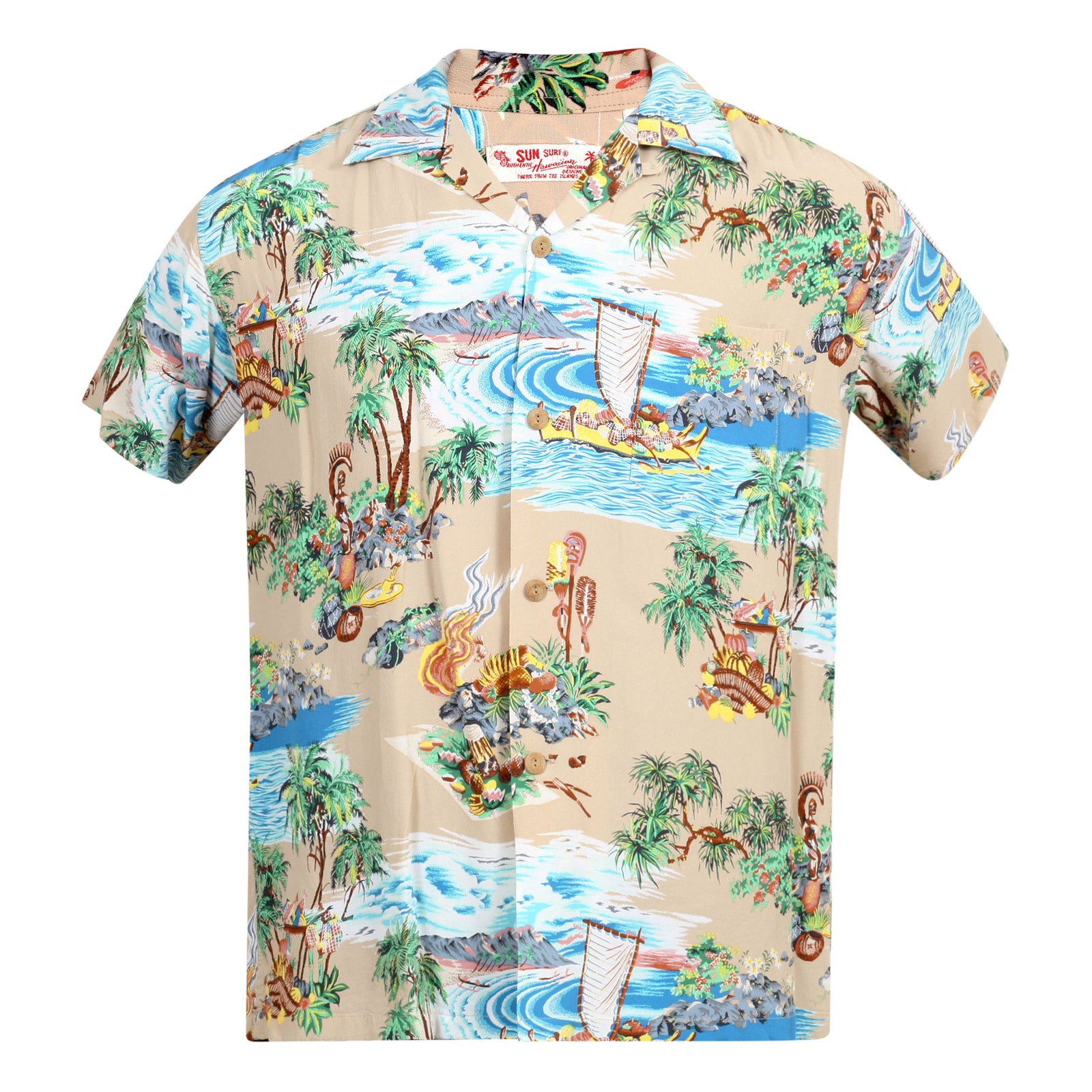 Island Chronicle Printed SS37781 Rayon Beige Hawaiian Shirt