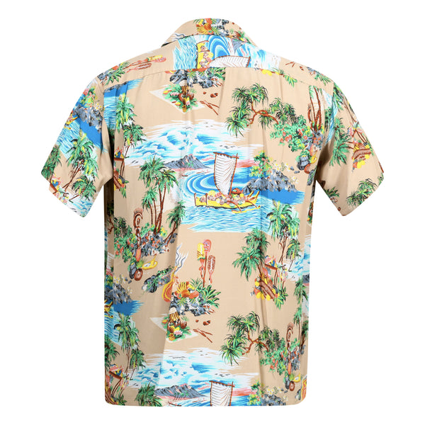 Island Chronicle Printed SS37781 Rayon Beige Hawaiian Shirt SURF8591