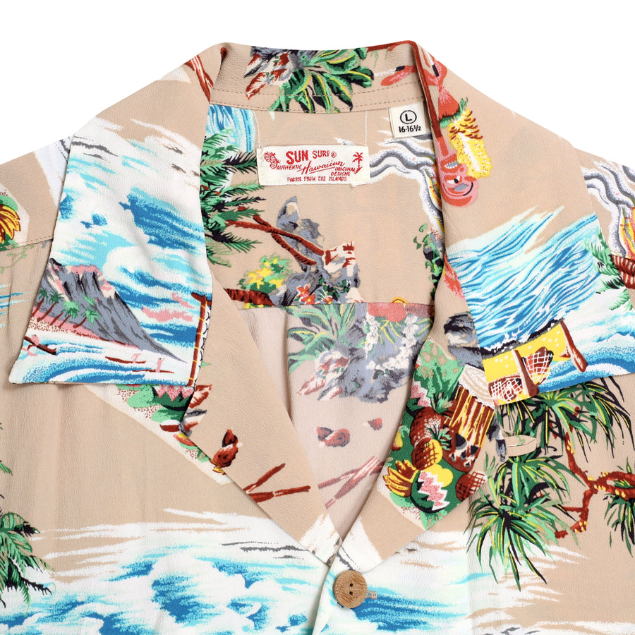 Island Chronicle Printed SS37781 Rayon Beige Hawaiian Shirt SURF8591