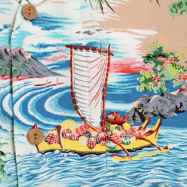 Island Chronicle Printed SS37781 Rayon Beige Hawaiian Shirt SURF8591