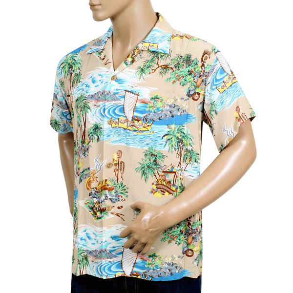 Island Chronicle Printed SS37781 Rayon Beige Hawaiian Shirt SURF8591