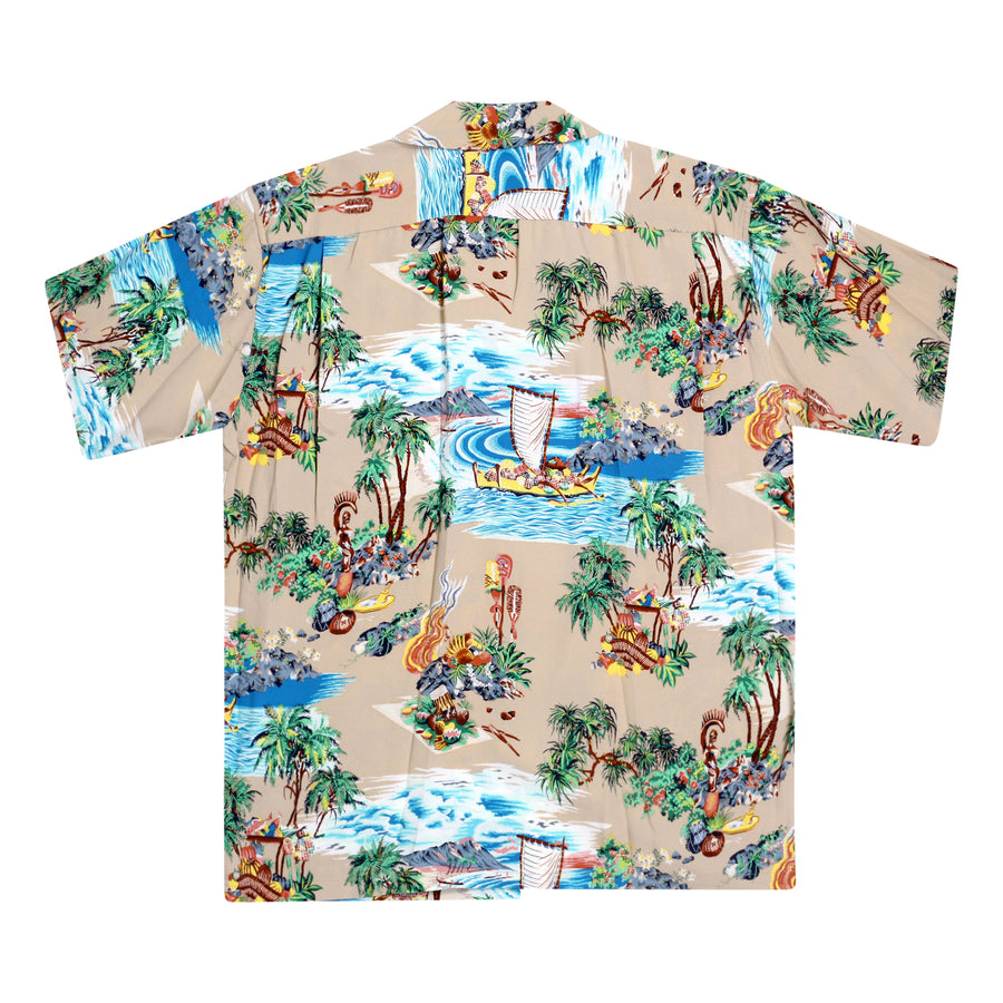 Island Chronicle Printed SS37781 Rayon Beige Hawaiian Shirt SURF8591