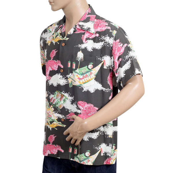 Oriental Festival Printed SS37773 Rayon Brown Hawaiian Shirt SURF8588