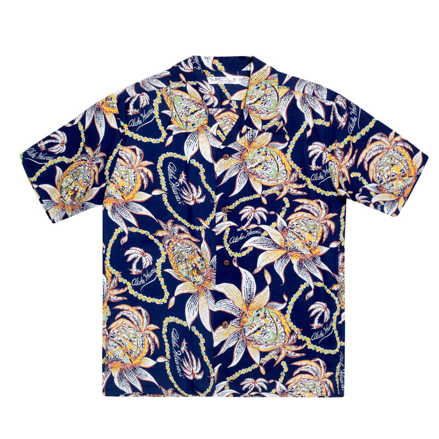 Dreams and Pineapples Print SS37774 Navy Rayon Hawaiian Shirt SURF8590