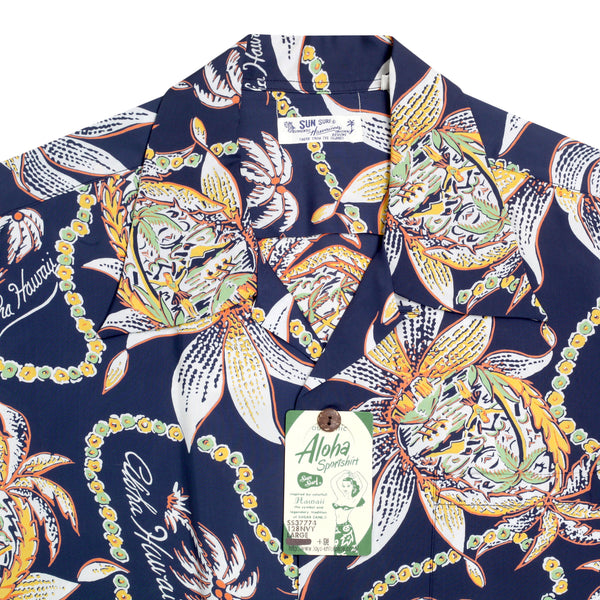 Dreams and Pineapples Print SS37774 Navy Rayon Hawaiian Shirt SURF8590