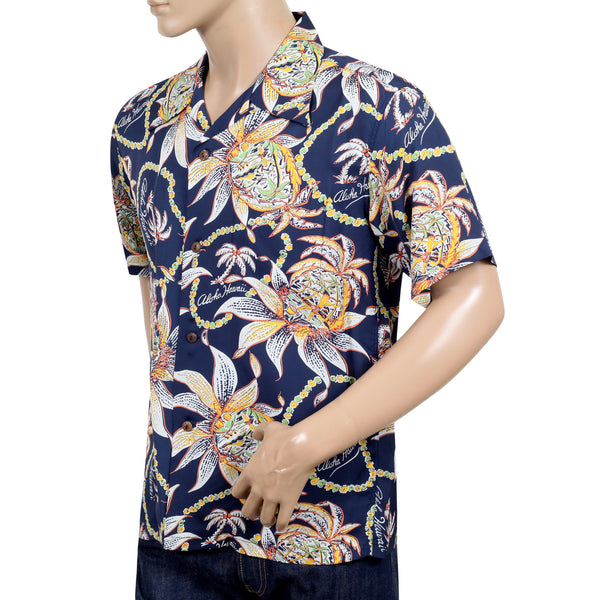 Dreams and Pineapples Print SS37774 Navy Rayon Hawaiian Shirt SURF8590