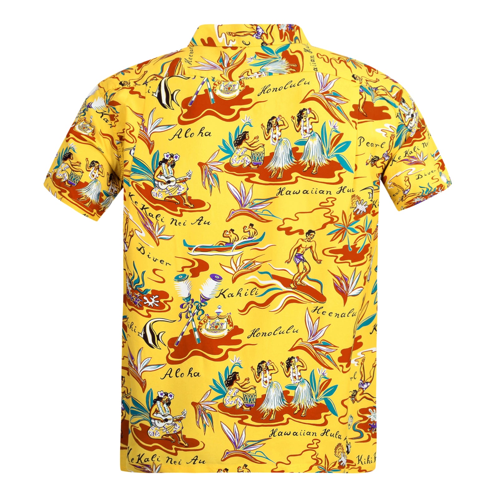 Mens Hawaiian Hula Print SS37771 Yellow Rayon Hawaiian Shirt SURF8587 –  SugarCane Jeans