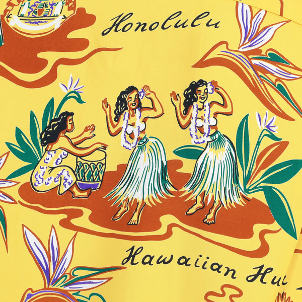 Mens Hawaiian Hula Print SS37771 Yellow Rayon Hawaiian Shirt SURF8587