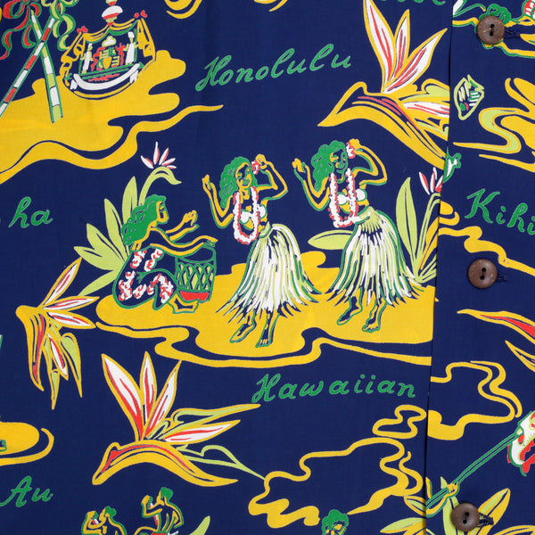 Mens Hawaiian Hula Printed SS37771 Navy Rayon Hawaiian Shirt SURF8585