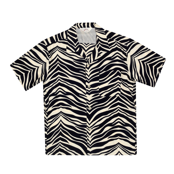 Short Sleeve SH37879 Rayon Zebra Printed Black Hawaiian Shirt SoH8663