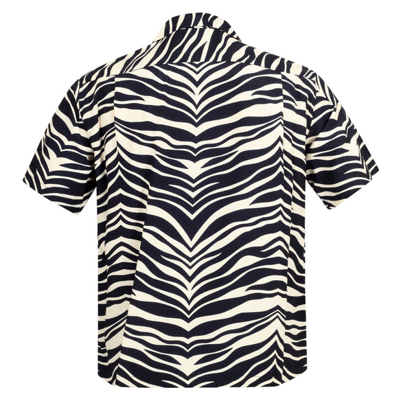 Short Sleeve SH37879 Rayon Zebra Printed Black Hawaiian Shirt SoH8663
