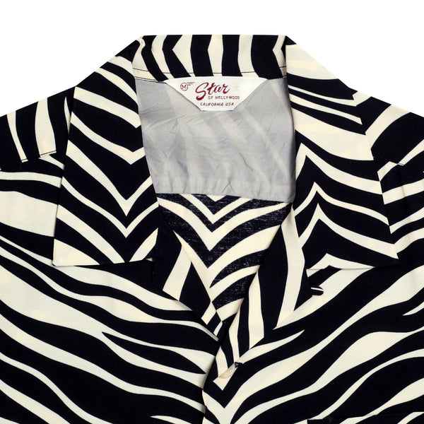 Short Sleeve SH37879 Rayon Zebra Printed Black Hawaiian Shirt SoH8663