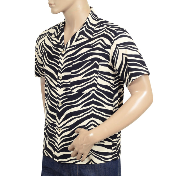 Short Sleeve SH37879 Rayon Zebra Printed Black Hawaiian Shirt SoH8663
