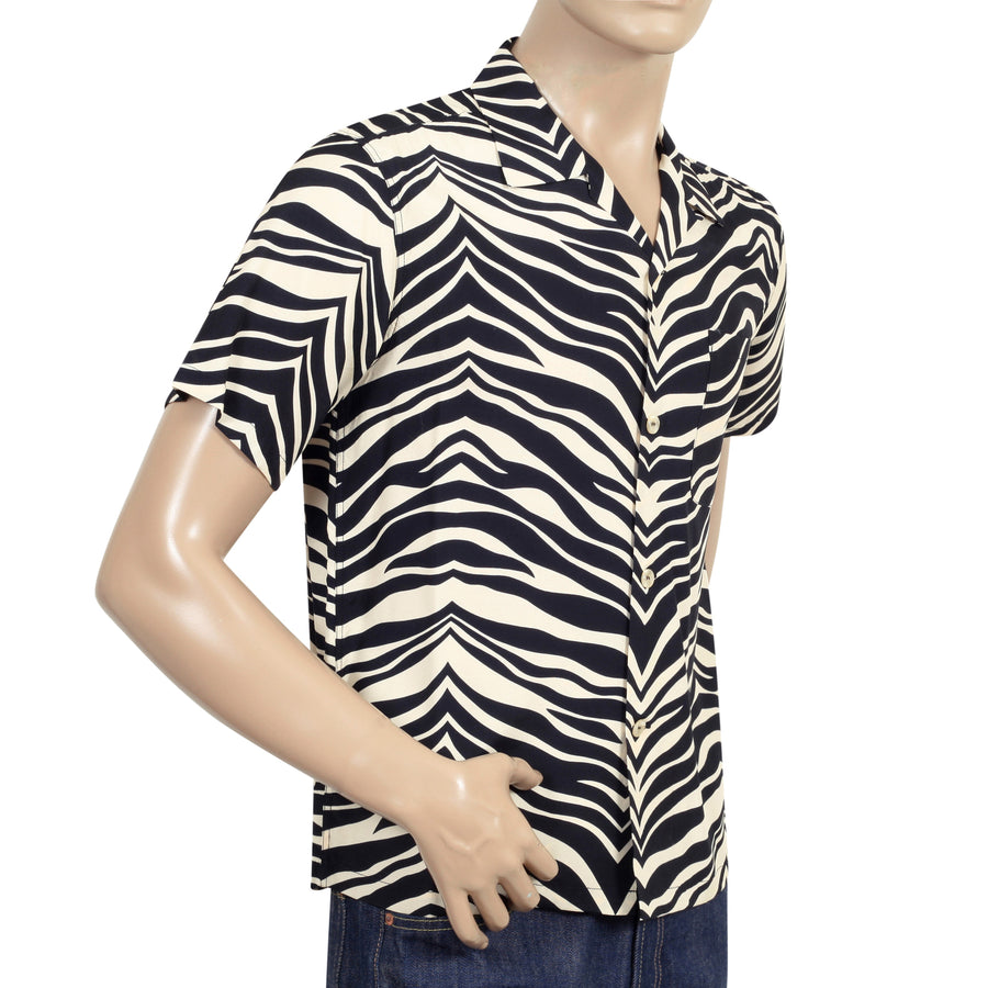 Short Sleeve SH37879 Rayon Zebra Printed Black Hawaiian Shirt SoH8663