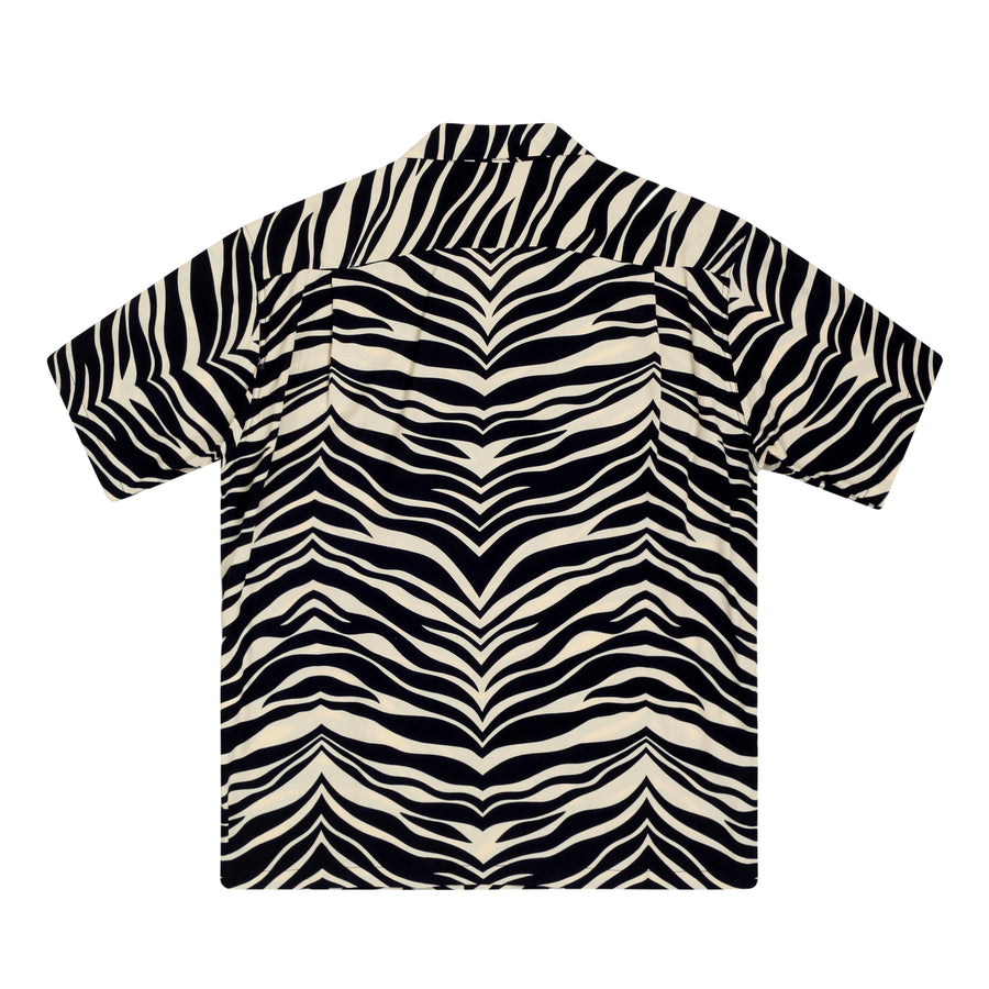 Short Sleeve SH37879 Rayon Zebra Printed Black Hawaiian Shirt SoH8663
