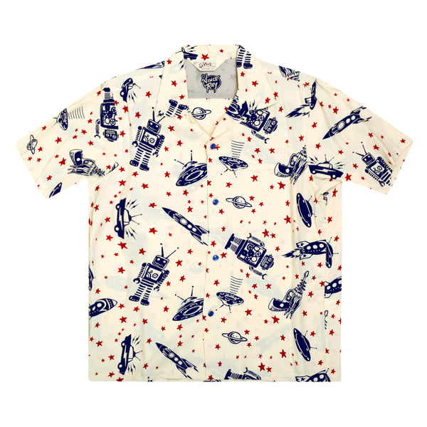Vince Ray SH37591 Space Rockets Off White Hawaiian Shirt SoH9043