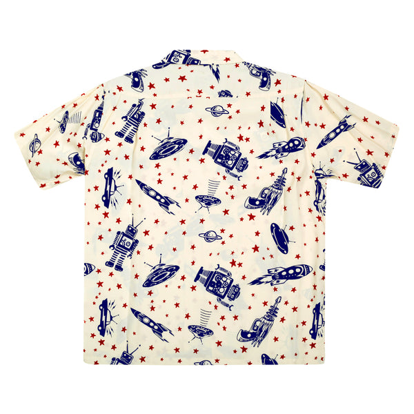 Vince Ray SH37591 Space Rockets Off White Hawaiian Shirt SoH9043