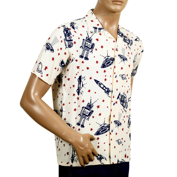 Vince Ray SH37591 Space Rockets Off White Hawaiian Shirt SoH9043