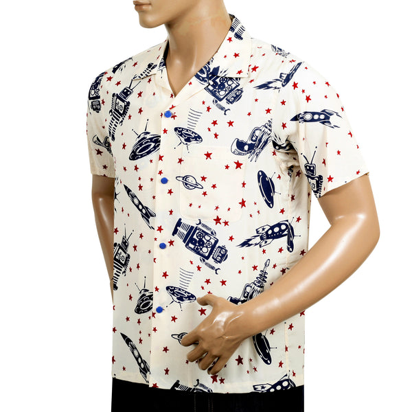 Vince Ray SH37591 Space Rockets Off White Hawaiian Shirt SoH9043