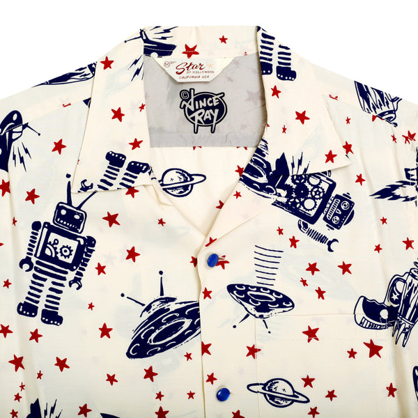 Vince Ray SH37591 Space Rockets Off White Hawaiian Shirt SoH9043
