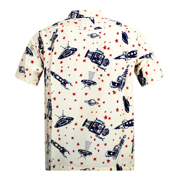Vince Ray SH37591 Space Rockets Off White Hawaiian Shirt SoH9043
