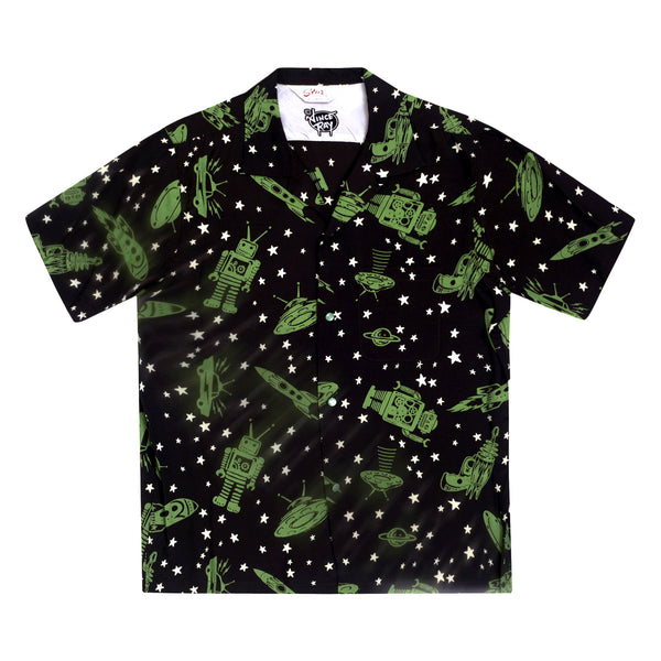 Vince Ray SH37591 Space Rockets Black Rayon Hawaiian Shirt SoH9044